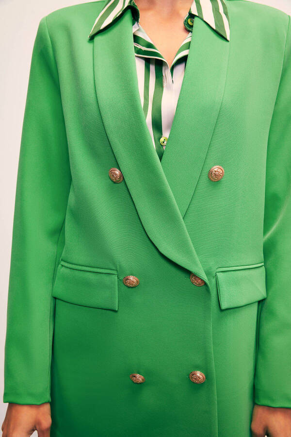 Button Detailed Wrap Jacket - GREEN - 7