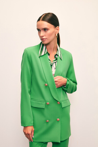 Button Detailed Wrap Jacket - GREEN - 14