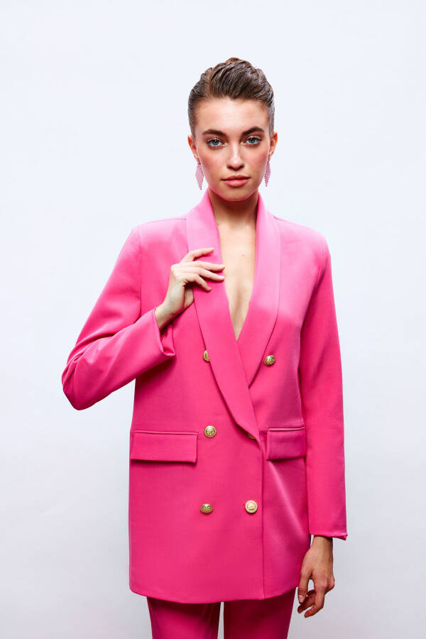 Button Detailed Wrap Jacket - PINK - 1