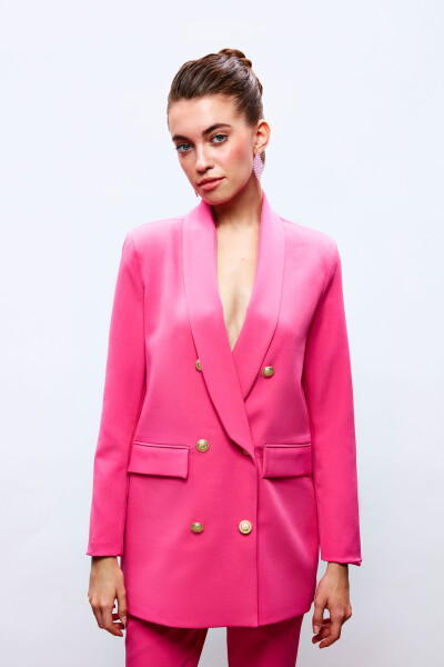 Button Detailed Wrap Jacket - PINK - 2