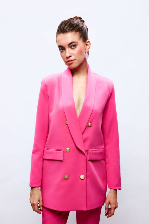 Button Detailed Wrap Jacket - PINK - 2