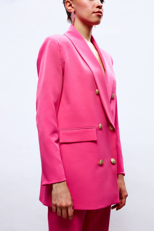 Button Detailed Wrap Jacket - PINK - 3