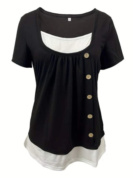 Button-up, two-tone viscose blouse. - 3