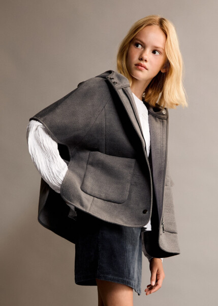 Buttoned grey cape jacket - 6