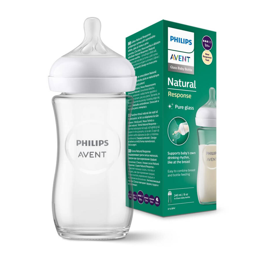 Бутылочка для кормления Philips Avent Natural Response из стекла 1 месяц+ 240 мл, Соска с чувствительным сосанием SCY933/01 - 1