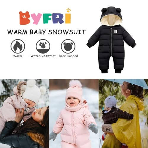 BYFRI Baby Boys Girls Snowsuit Infant Winter Clothes Newborn Hooded Jacket Toddler Jumpsuit Coat - 2