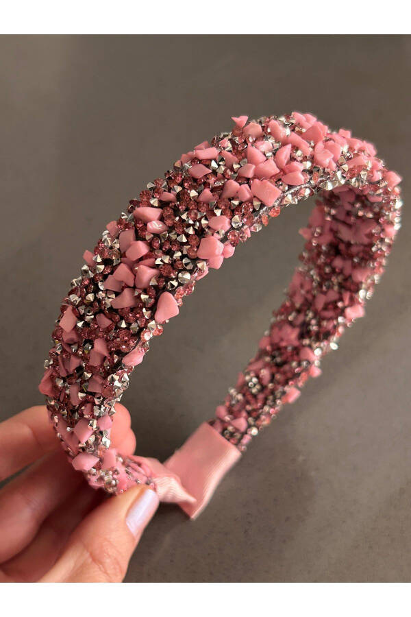 Bym187 Natural Stone Pink Women's Crown Thick Model Crystal Stone Hair Accessory Engagement Dress Hair Crown - 7