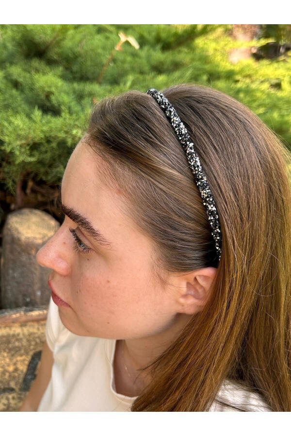 Bym419 Black Sand Bead Crown for Women - Shiny and Comfortable Hair Accessory - 1