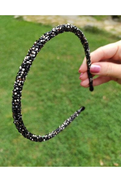 Bym419 Black Sand Bead Crown for Women - Shiny and Comfortable Hair Accessory - 2