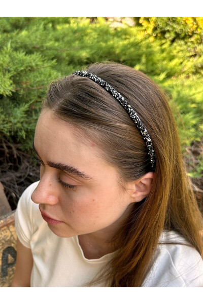 Bym419 Black Sand Bead Crown for Women - Shiny and Comfortable Hair Accessory - 4