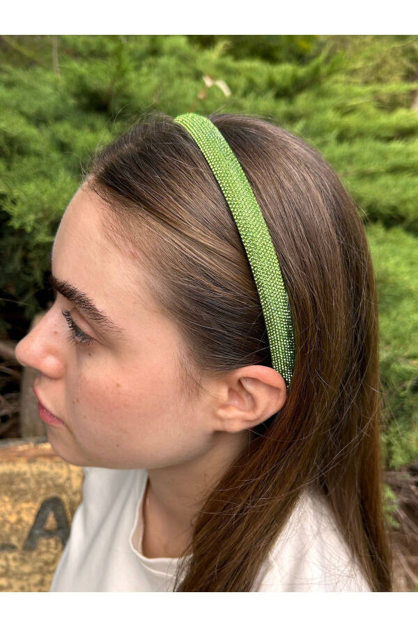 Bym583 Full Stone Shine Green Everyday Dress Thin Hair Accessory Women's Crown - 2