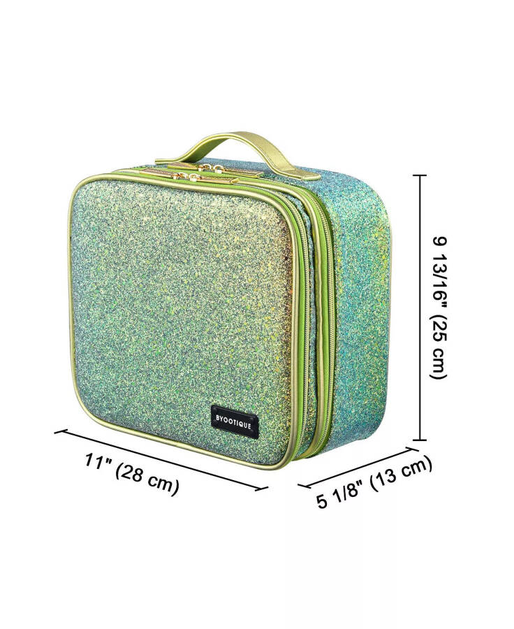 Byootique Portable Glitter Makeup Train Case Brush Holder Cosmetic Bag Travel Green - 9