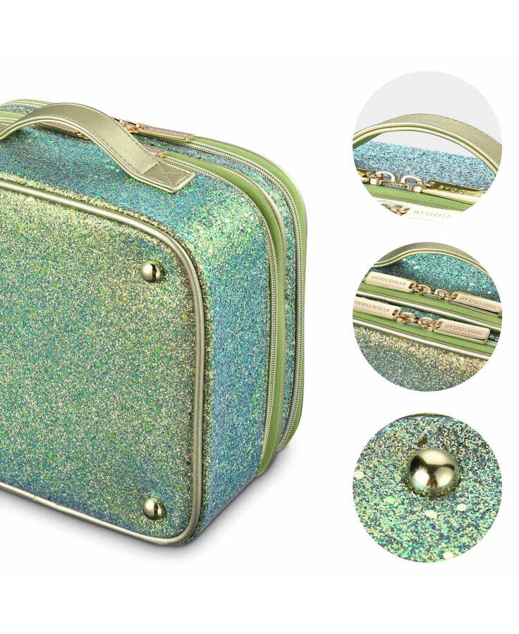 Byootique Portable Glitter Makeup Train Case Brush Holder Cosmetic Bag Travel Green - 11