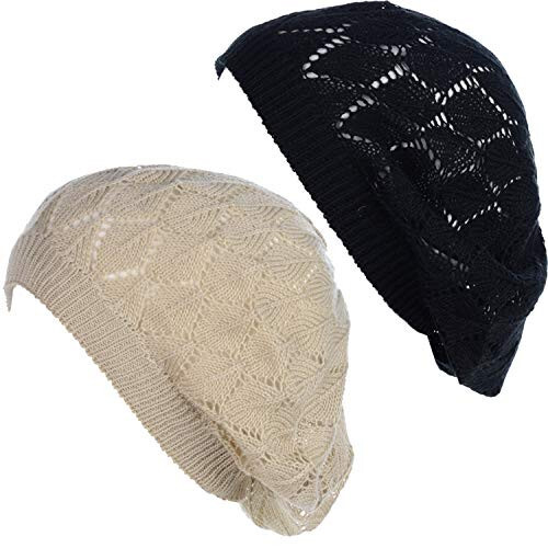 BYOS Chic Parisian Style Soft Lightweight Crochet Cutout Knit Beret Beanie Hat - 23