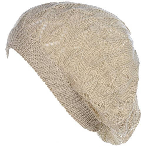 BYOS Chic Parisian Style Soft Lightweight Crochet Cutout Knit Beret Beanie Hat - 24