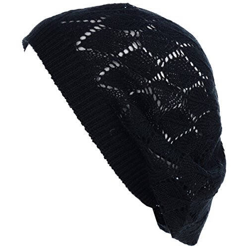 BYOS Chic Parisian Style Soft Lightweight Crochet Cutout Knit Beret Beanie Hat - 27