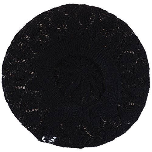 BYOS Chic Parisian Style Soft Lightweight Crochet Cutout Knit Beret Beanie Hat - 29