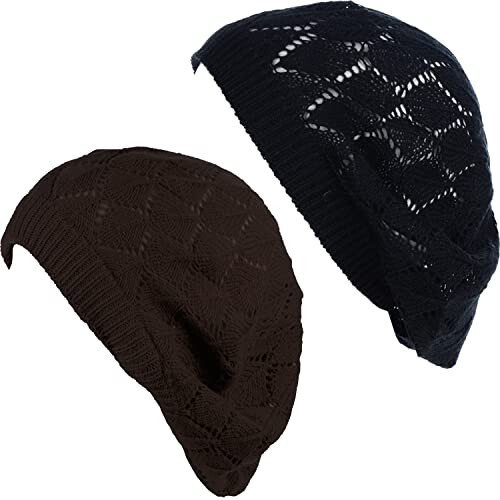 BYOS Chic Parisian Style Soft Lightweight Crochet Cutout Knit Beret Beanie Hat - 19