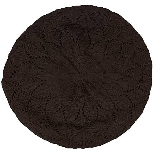 BYOS Chic Parisian Style Soft Lightweight Crochet Cutout Knit Beret Beanie Hat - 21