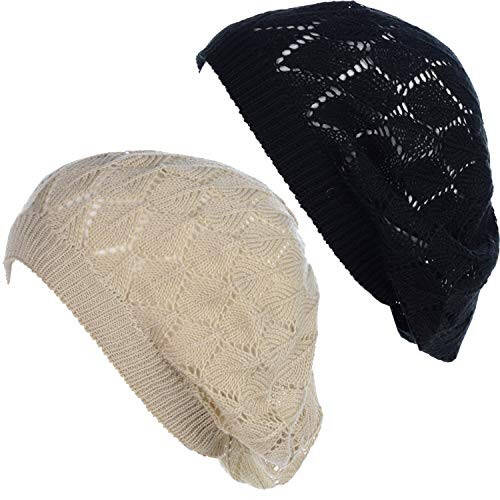 BYOS Chic Parisian Style Soft Lightweight Crochet Cutout Knit Beret Beanie Hat - 12