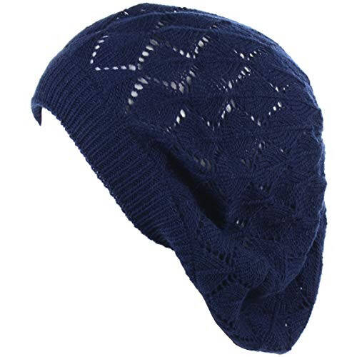 BYOS Chic Soft Knit Airy Cutout Lightweight Slouchy Crochet Beret Beanie Hat - 1