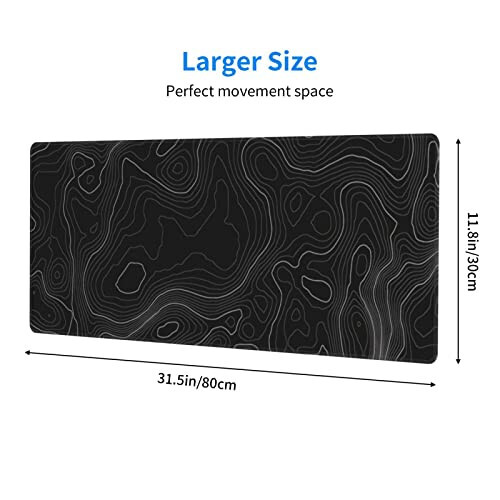 Bzu Topografik Kontur Geniş Fare Altlığı, Büyük, XL Oyun Fare Altlığı Masa Altlığı, 31.5x11.8 inç Uzun Bilgisayar Klavye Fare Matı Fare Altlığı, 3 mm Kaymaz Taban ve Dikişli Kenar ile Ev Ofis Çalışmaları İçin - 3