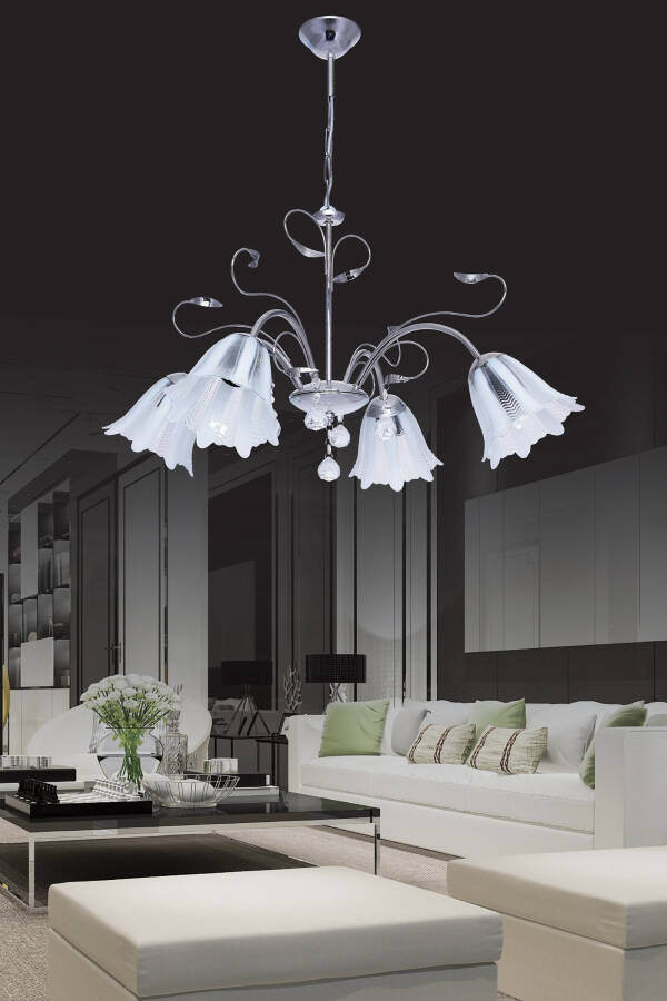 Çağla 4-Piece Chrome Pendant Chandelier with Stones Living Room Chandelier - 3