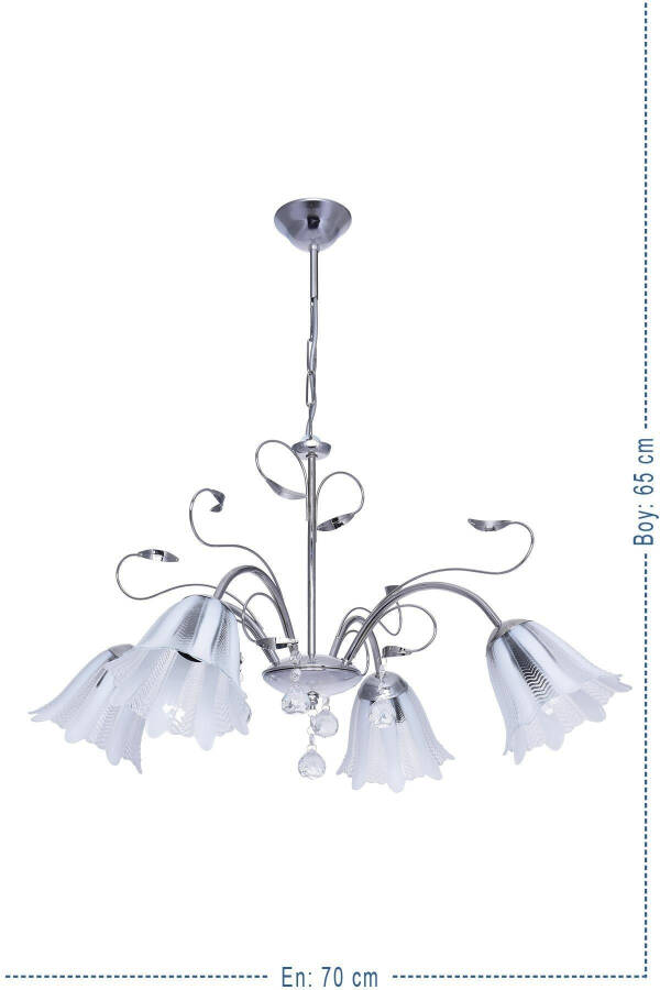 Çağla 4-Piece Chrome Pendant Chandelier with Stones Living Room Chandelier - 4