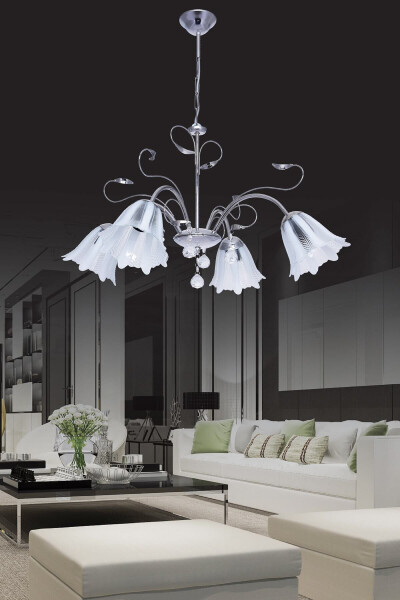 Çağla 4-Piece Chrome Pendant Chandelier with Stones Living Room Chandelier - 1