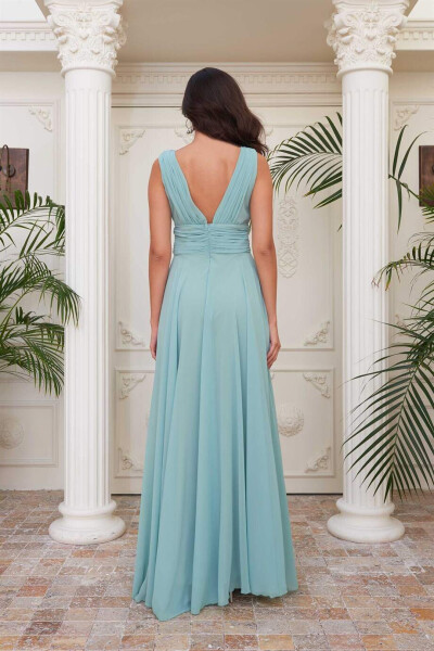 Çağla Chiffon V-Neck Long Evening Dress - 5