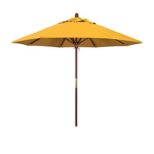 California Umbrella 9' Round Hardwood Frame Market Umbrella, Stainless Steel Hardware, Push Open, Pacifica Yellow - 1