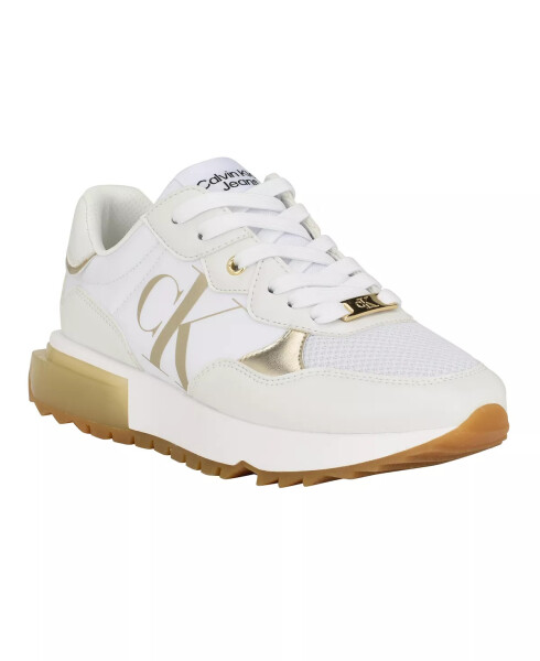 Calvin Klein Women's Magalee Casual Logo Lace-Up Sneakers White - Faux Leather and Textile - 1