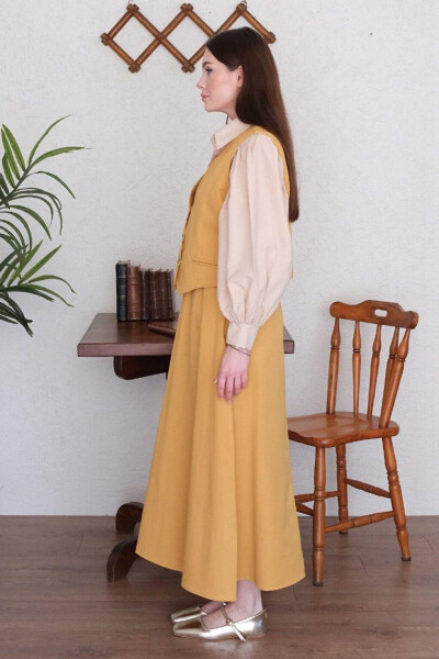 Camel Linen Look Vest & Skirt Set - 7