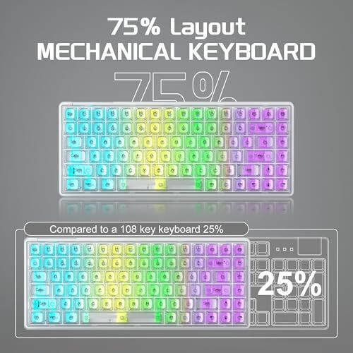 Camiysn Mexanik Klaviatura Light84 Shaffof Tugmalar RGB Orqa Yoritilish Uch Rejimli 2.4GHz/BT/USB-C Simli O'yin Klaviaturasi, Kompyuter/Stol/Kompyuter/Noutbuk/Surface/Aqlli Televizor va Windows 10/8/7 uchun - 3