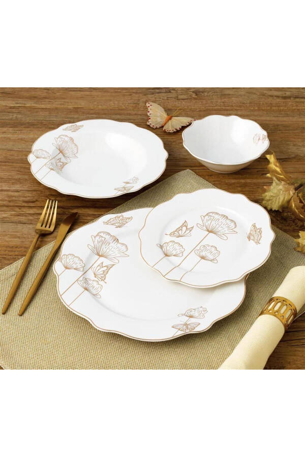 Cammelia 24 Piece 6 Person Bone Porcelain Dinner Set - 12