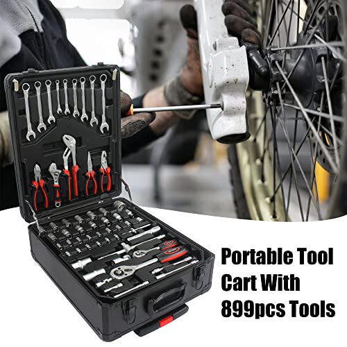 Campfun 899PCS Tool Set, Household Tool Kit with Rolling Tool Box, Complete Tool Box Set Hand Tool Set with Tool Box, Mechanic Tool Set Rolling Tool Set for Home/Auto Repair Tool Set, Black - 3