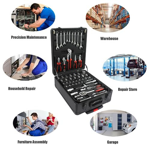 Campfun 899PCS Tool Set, Household Tool Kit with Rolling Tool Box, Complete Tool Box Set Hand Tool Set with Tool Box, Mechanic Tool Set Rolling Tool Set for Home/Auto Repair Tool Set, Black - 4