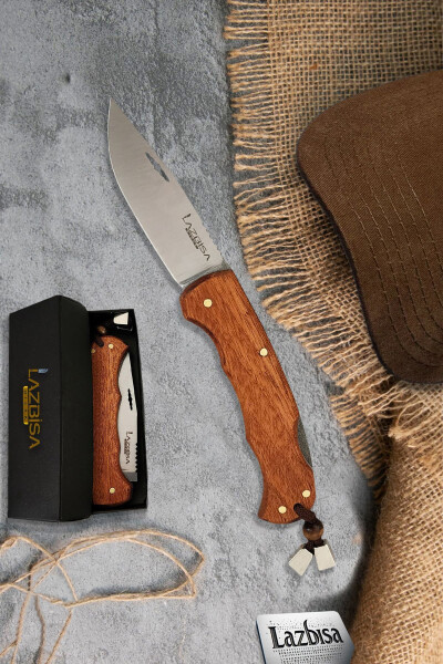 Camping Outdoor Picnic Knife Blade Leather Sheathed Natural Wood Handle Kitchen Knife Knife ( ÇKX03 ) - 5