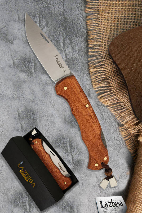 Camping Outdoor Picnic Knife Blade Leather Sheathed Natural Wood Handle Kitchen Knife Knife ( ÇKX03 ) - 1