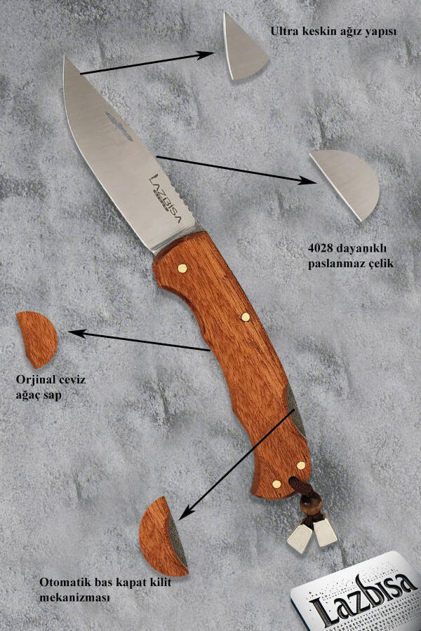 Camping Outdoor Picnic Knife Blade Leather Sheathed Natural Wood Handle Kitchen Knife Knife ( ÇKX03 ) - 2