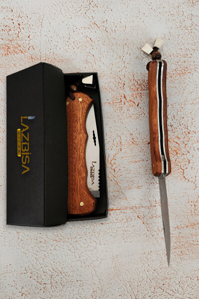 Camping Outdoor Picnic Knife Blade Leather Sheathed Natural Wood Handle Kitchen Knife Knife ( ÇKX03 ) - 13