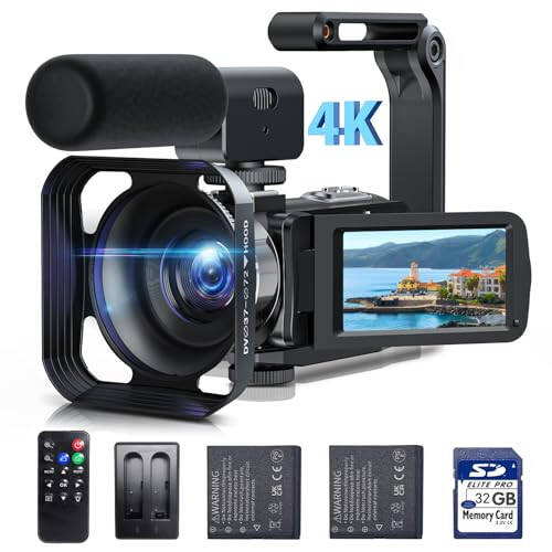 CAMWORLD Video Camera Camcorder 4K 42MP YouTube Vlogging Camera 18X Digital Zoom 3” 270° Rotation Screen vlog Camera with Microphone, Remote Control, 2 Batteries, Lens Hood, 32G SD Card - 1