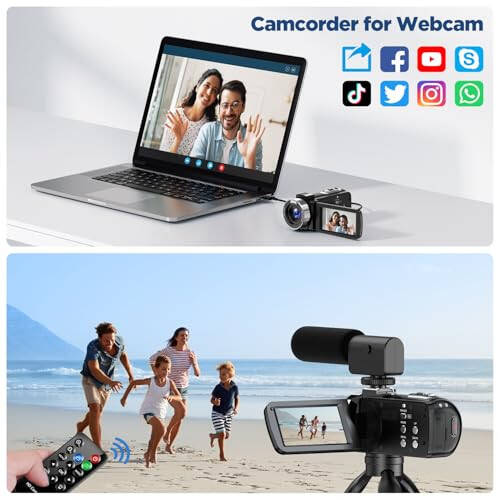 CAMWORLD Video Camera Camcorder 4K 42MP YouTube Vlogging Camera 18X Digital Zoom 3” 270° Rotation Screen vlog Camera with Microphone, Remote Control, 2 Batteries, Lens Hood, 32G SD Card - 3