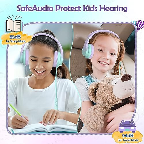 Candy Bila Kids Headphones, Wired Headphones for Kids Over Ear with Microphone, 85/94dB Volume Limiter Headphones for Girls Boys, Foldable Headphones for Learning & Entertainment, Gradient Purple - 2