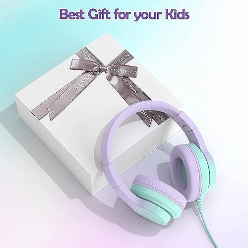 Candy Bila Kids Headphones, Wired Headphones for Kids Over Ear with Microphone, 85/94dB Volume Limiter Headphones for Girls Boys, Foldable Headphones for Learning & Entertainment, Gradient Purple - 8