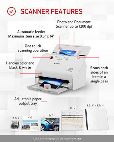 Canon imageFORMULA RS40 Foto va Hujjatlarni Skner qiluvchi, Avtomatik Hujjat Kiritish bilan | Windows va Mac | Fotosuratlarni Skner qiladi - Jonli Rang - USB Interfeysi - 1200 DPI - Yuqori Tezlik - Oson Sozlash - 3