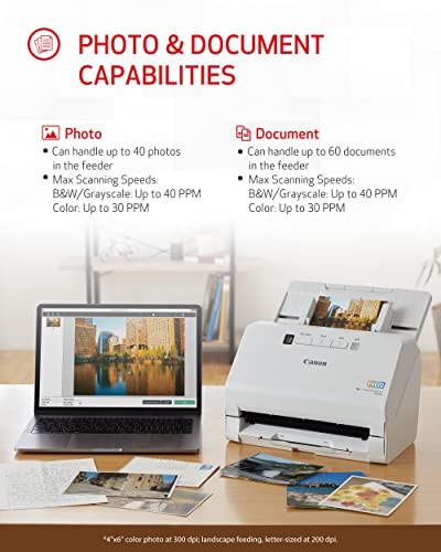 Canon imageFORMULA RS40 Photo and Document Scanner, with Auto Document Feeder | Windows and Mac | Scans Photos - Vibrant Color - USB Interface - 1200 DPI - High Speed - Easy Setup - 4