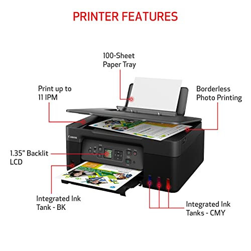 Canon MegaTank G3270 Ko'p Funktsiyali Simsiz Siyohli Printer. Uy ichun, Chop etish, Skanylash va Ko'chirish, Qora - 4