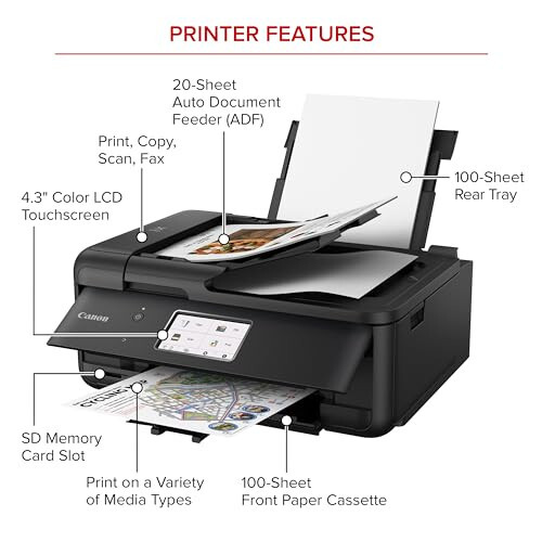 Canon PIXMA TR8620a - All-in-One Printer Home Office|Copier|Scanner|Fax|Auto Document Feeder | Photo, Document | Airprint (R), Android, Black, Works with Alexa - 2