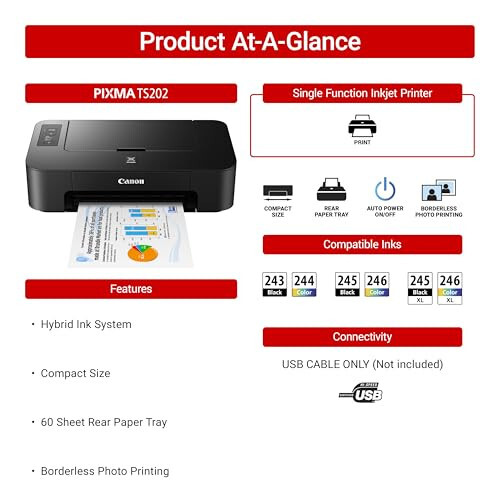 Canon TS202 siyohli fotoprinter, qora (USB talab qilinadi, kiritilmagan) - 2